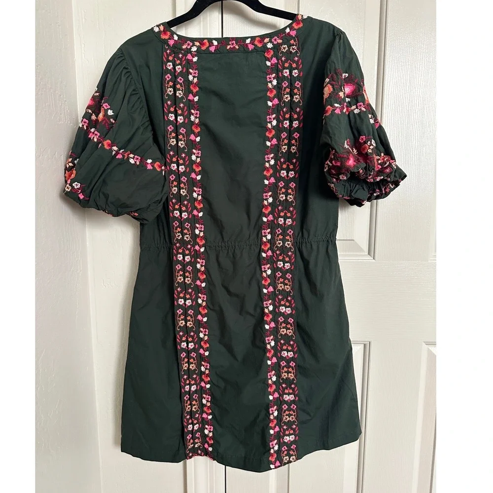 Free People Havana‎ Asymmetrical Embroidered Peasant Dress XS Green Floral